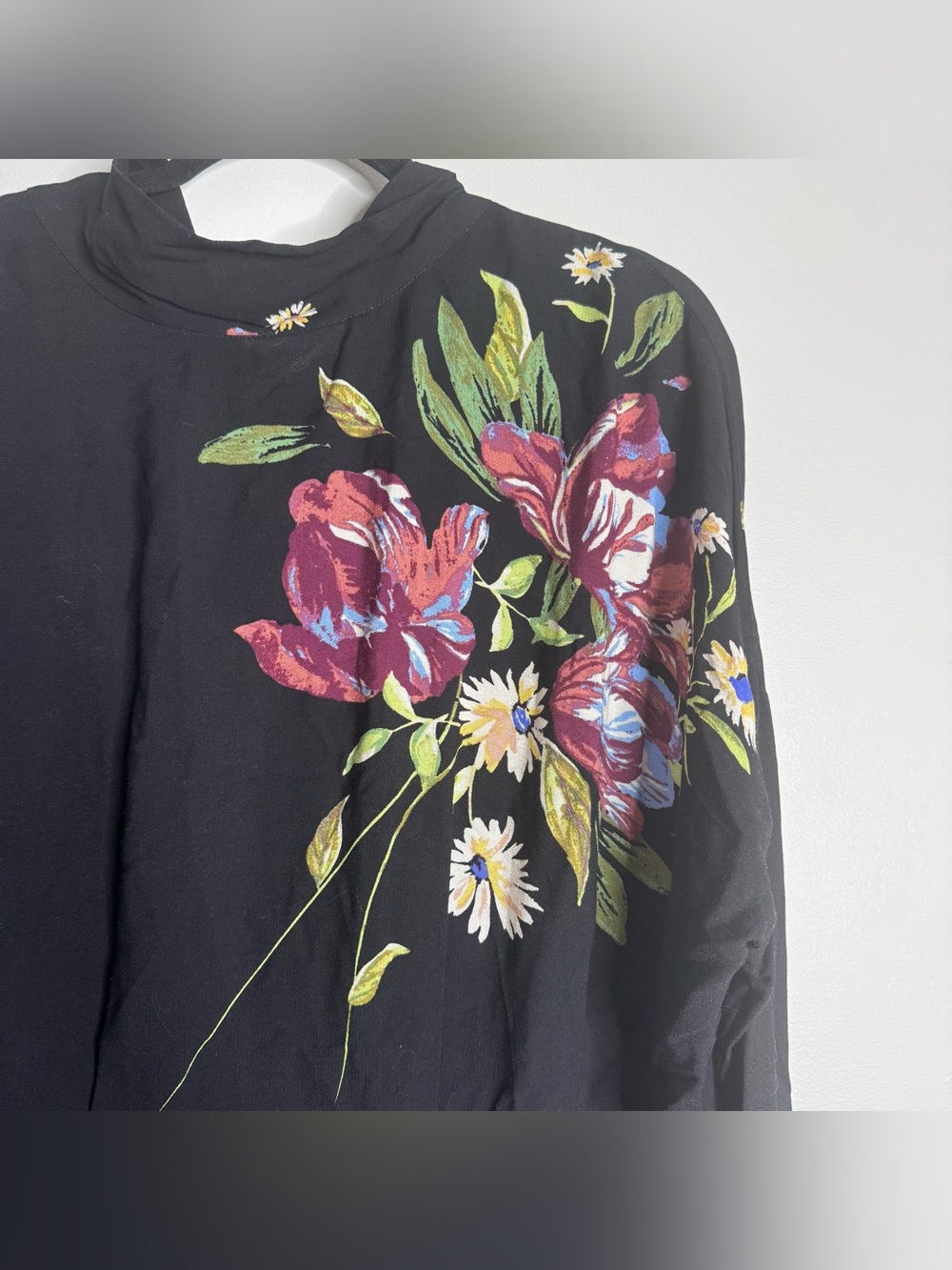 Free People Gemma Tunic Mini Dress Black Floral High Neck Open Back Tie Large - Picture 4 of 9